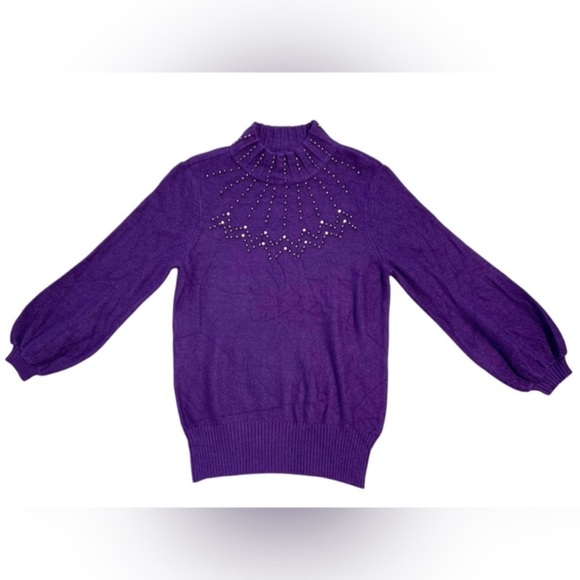 Alfani Embellished Knit Mock Turtleneck Sweater Purple - Picture 2 of 12